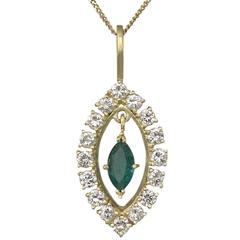 0.33Ct Emerald & 0.60Ct Diamond, 18k Yellow Gold Pendant - Vintage Circa 1990 6