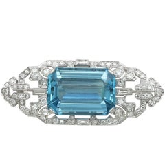 1930s Liberty & Co. 19.82 Ct Aquamarine Diamond Platinum Brooch