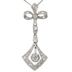 0.42Ct Diamond and 18k White Gold Pendant - Antique Circa 1910 11
