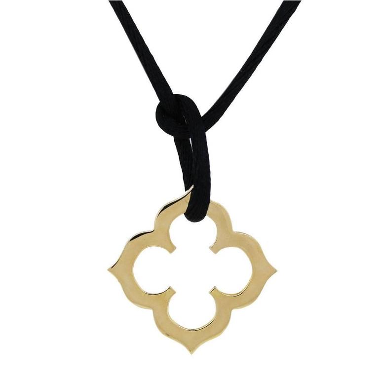Cartier Gold Clover on Silk Cord Necklace For Sale at 1stdibs