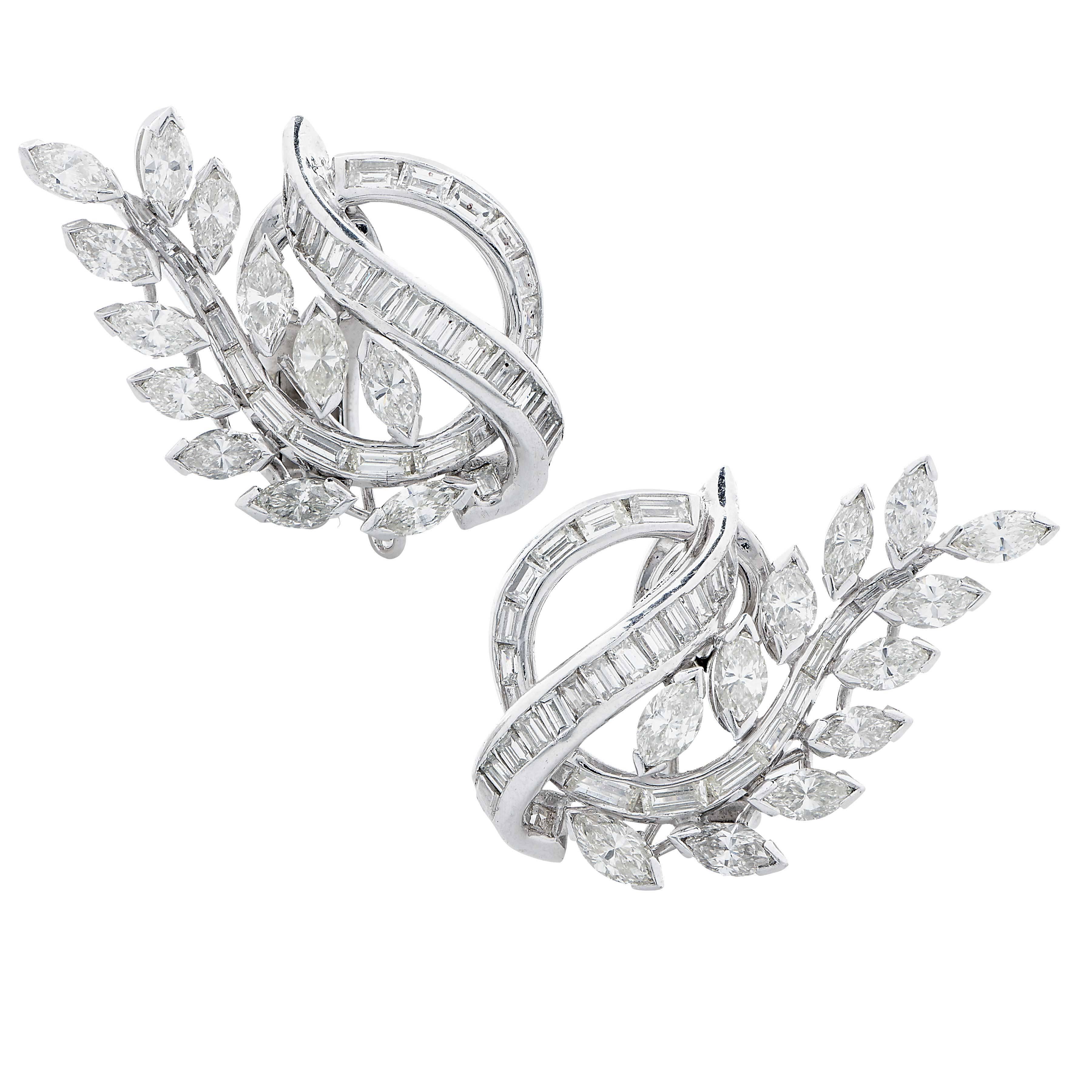 5 Carat Diamond Floral Motif Platinum Earrings