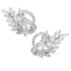 5 Carat Diamond Floral Motif Platinum Earrings