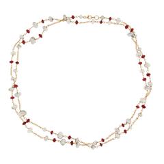Jona White Keshi Pearl Burmese Spinel 18 Karat Gold Sautoir Long Necklace