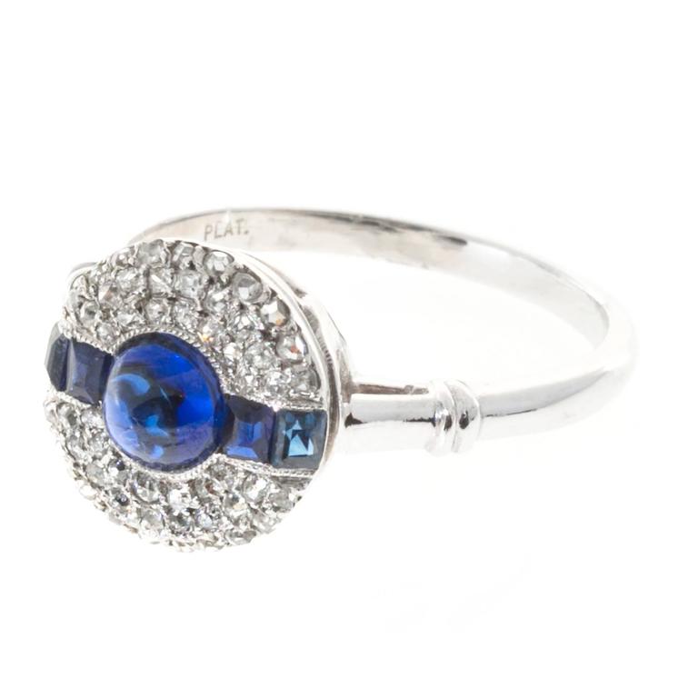 Blue Sapphire Diamond and Platinum Cluster Ring For Sale at 1stdibs