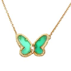 Vintage Van Cleef & Arpels Butterfly Chalcedony Diamond Gold Necklace