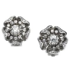 Black Starr & Frost Diamond Platinum Flower Earrings