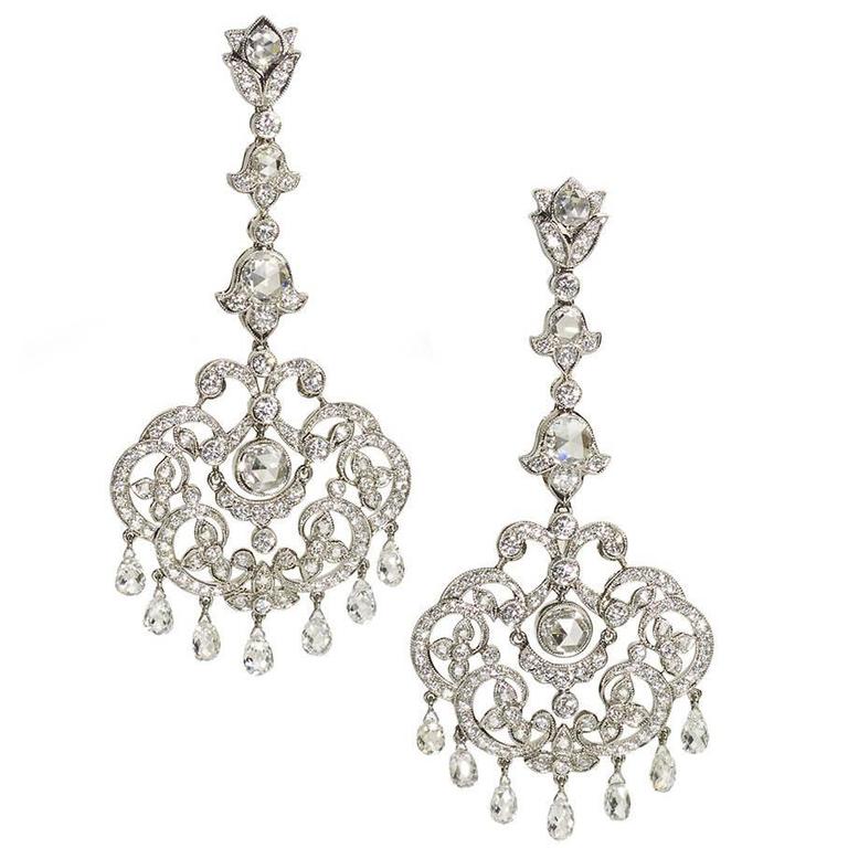 Diamond Gold Drop Earrings For Sale at 1stdibs