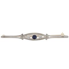 0.33Ct Sapphire 
0.10Ct Diamond, 9k Yellow Gold Bar Brooch - Antique
