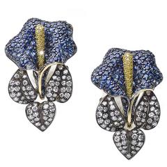 Sapphire Diamond Flower Earrings 1