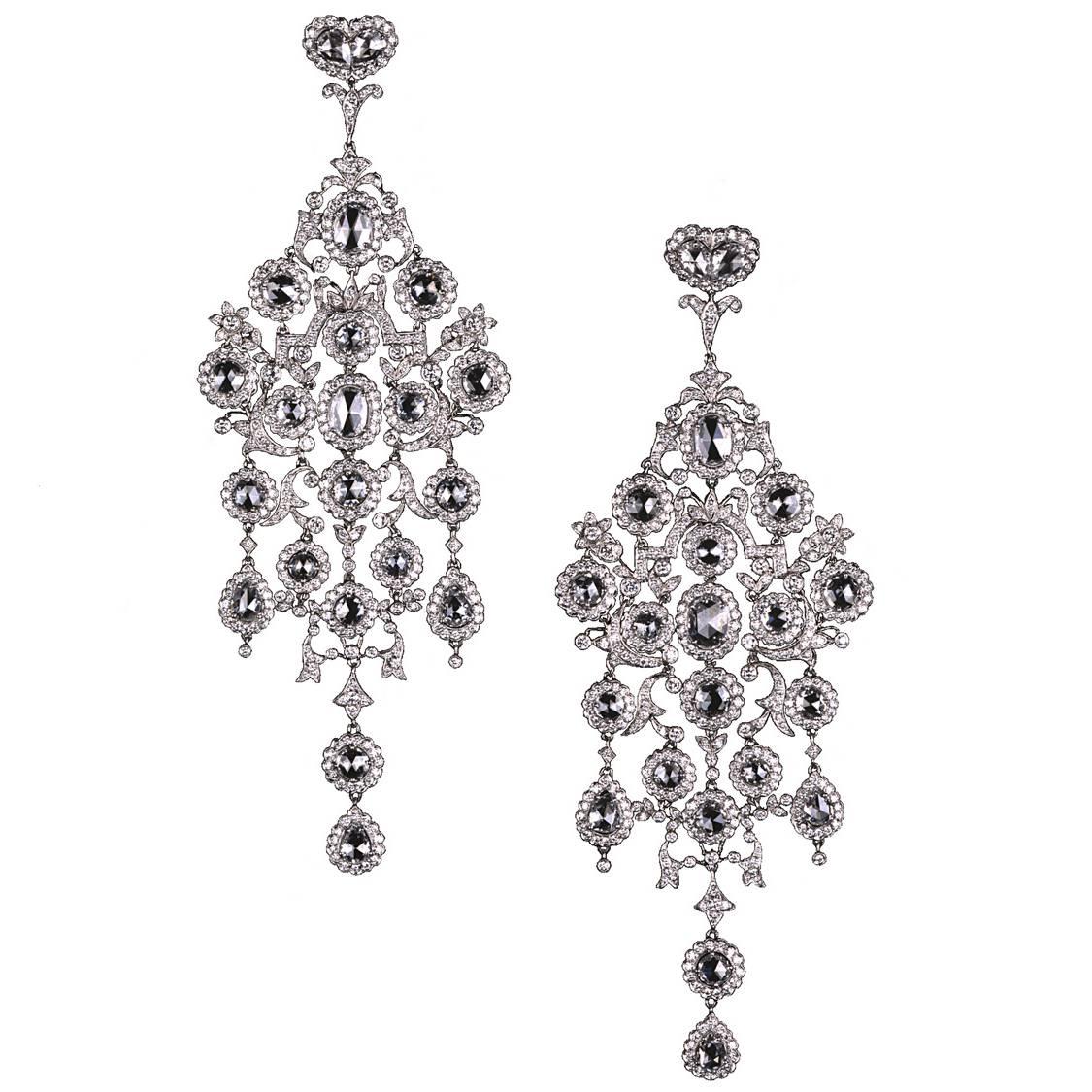 Ruby and Diamond Platinum Chandelier Earrings at 1stDibs