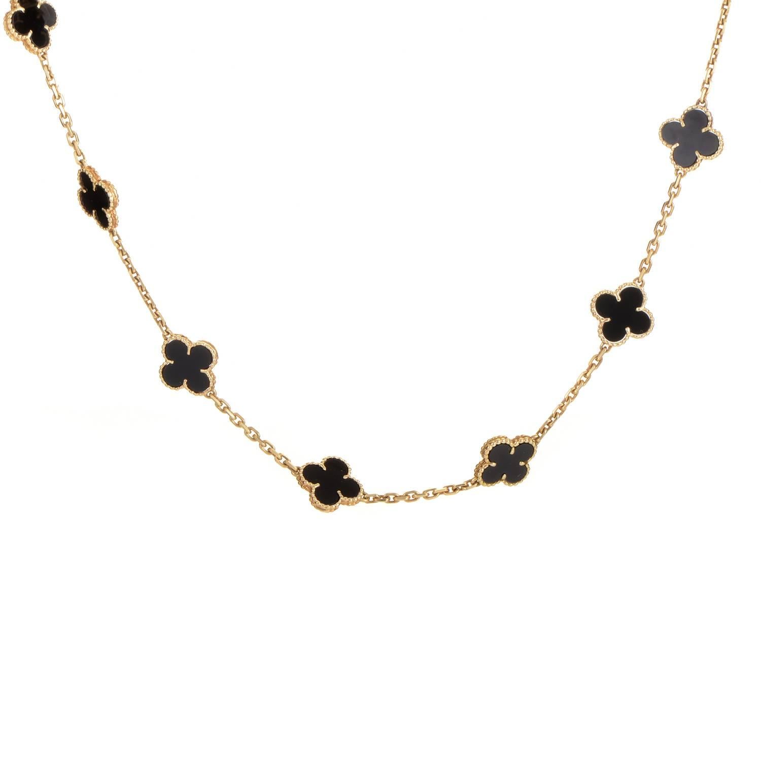 Van Cleef 
Arpels Onyx Gold 20 Motif Alhambra Necklace