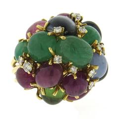 1960s Tutti Frutti Multi Color Gemstone Gold Ring