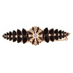 Black Onyx Diamond Gold Bangle Bracelet