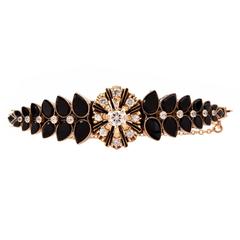 Vintage Black Onyx Diamond Gold Bangle Bracelet