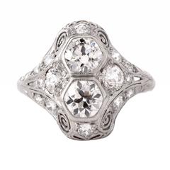 Antiker Art Deco Diamant Platin Filigraner Verlobungsring
