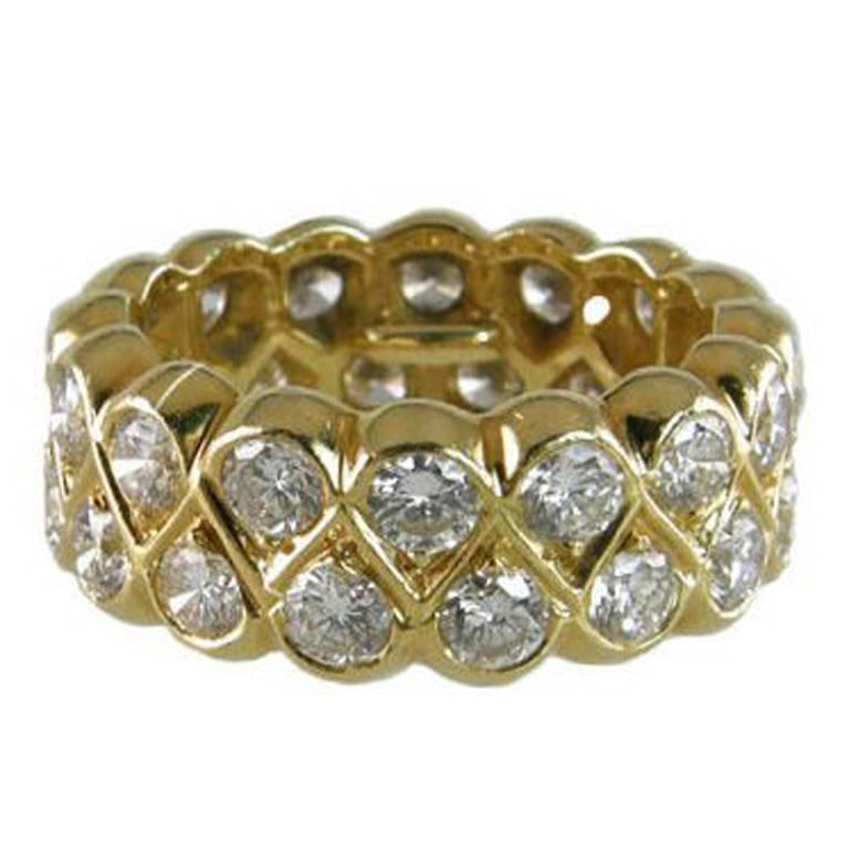 Diamond Double Row Band in 18 Karat Yellow Gold For Sale