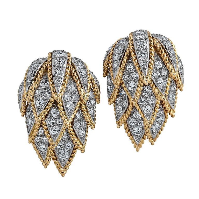 Van Cleef and Arpels Paris Diamond Gold Platinum Earrings at 1stdibs