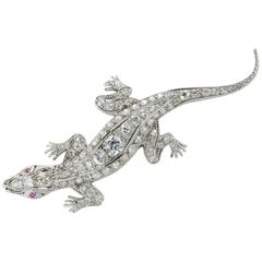 Edwardian Diamond Platinum Lizard Brooch 12