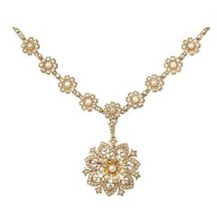 Seed Pearl and 15k Yellow Gold Necklace / Brooch - Antique Circa 1890 4