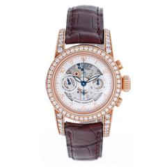 Vintage Girard-Perregaux Lady's Rose Gold Diamond Skeleton Chronograph Wristwatch 