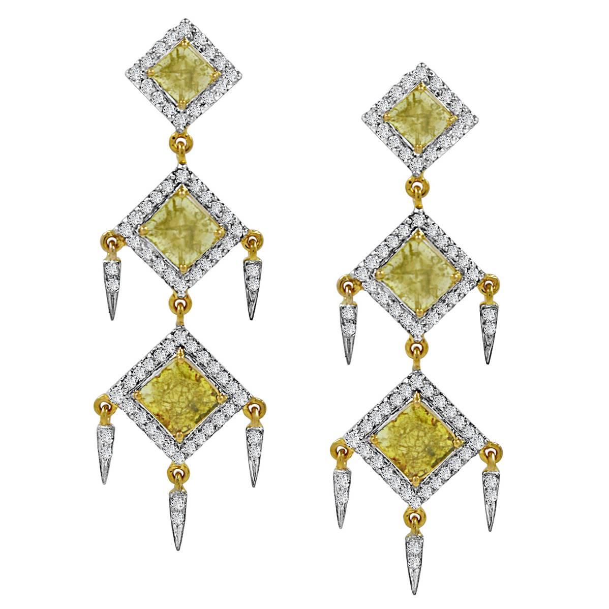 Natural Yellow Diamond Slice Gold Earrings For Sale
