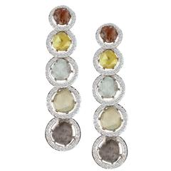 Multicolor Slice Diamond Gold Long Earrings