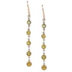 Natural Yellow Icy Rose Cut Diamond Gold Stiletto Earrings 
