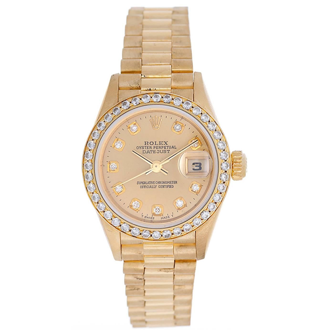 Rolex Lady's Yellow Gold Diamond President Automatic Wristwatch Ref 79178