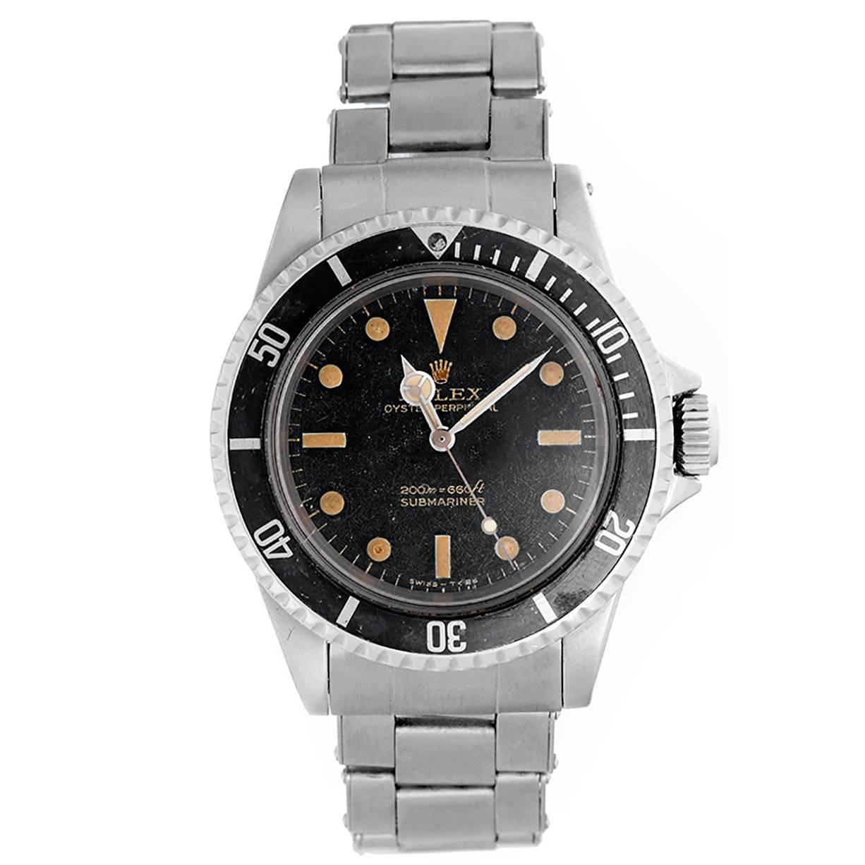 Rolex Stainless Steel Submariner 2-Line Gilt Dial Automatic Wristwatch