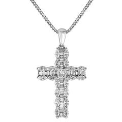 1.46 Carats Diamond Gold Cross Pendant Chain Necklace