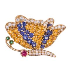 Jean Vitau Gemstone Gold Butterfly Brooch