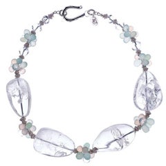 Deborah Liebman Crystal Quartz Pink and Aqua Chalcedony Sterling Necklace