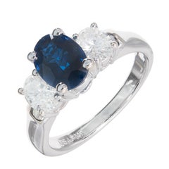 Retro GIA Certified 1.45 Carat Three-Stone Sapphire Diamond Gold Engagement Ring