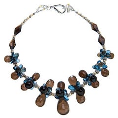 Deborah Liebman Smoky Quartz Blue Topaz Yellow Gold Sterling Silver Necklace