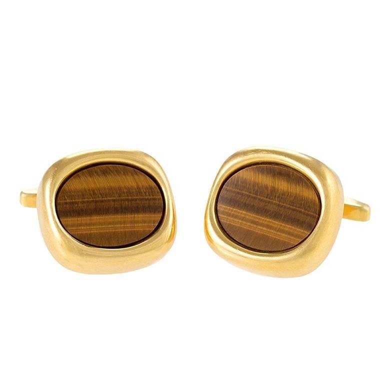 Sannit & Stein London 1970's Tiger Eye and Gold Cuff Links
