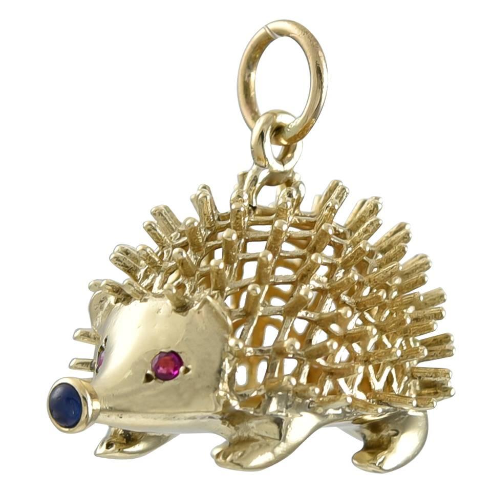 Ruby Sapphire Gold Porcupine Charm