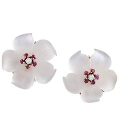 Tiffany & Co. Crystal Ruby Diamond Gold Ear Clips 8