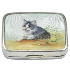 Antique Kitten Enamel Sterling Box