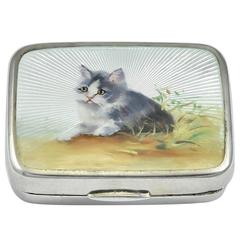 Antique Kitten Enamel Sterling Box 9
