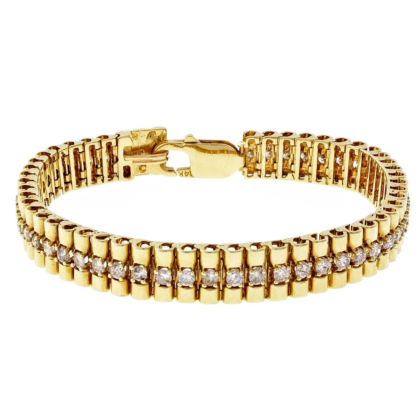 Diamond Gold Cylinder Link Bracelet 