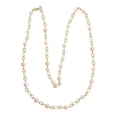Chinese Freshwater Pearl Gold Link Necklace  