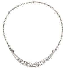0.59Ct Diamond, 14k White Gold Snake Chain Collarette - Vintage Circa 1970 9
