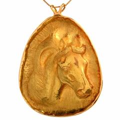 Carved Large Horse Head Gold Pendant