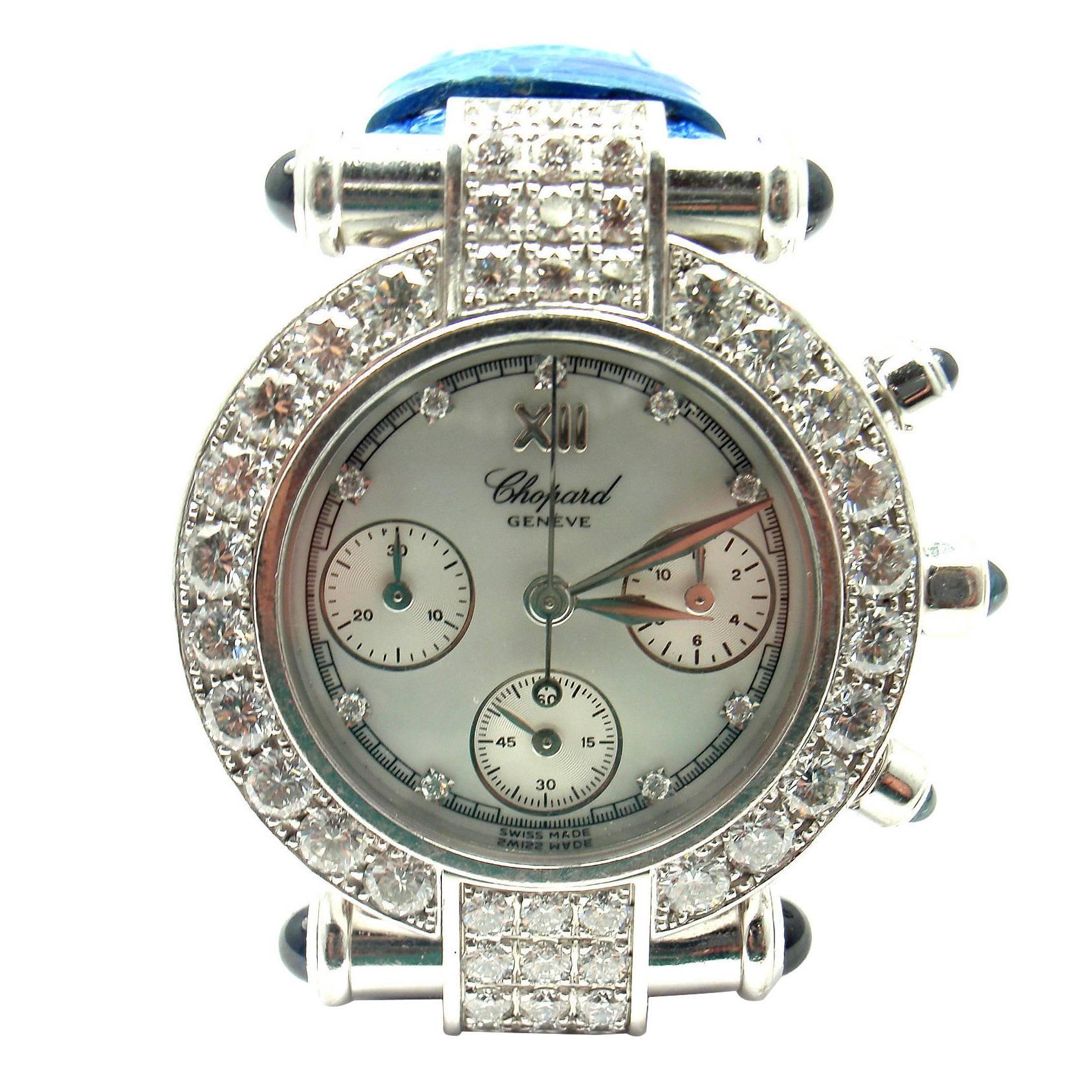 Chopard Lady's White Gold Imperiale Diamond Sapphire Chronograph Wristwatch 