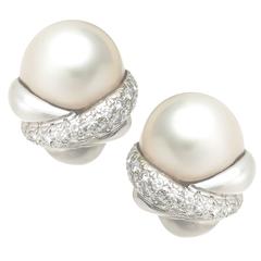 Marlene Stowe Pearl Diamond Gold Earrings
