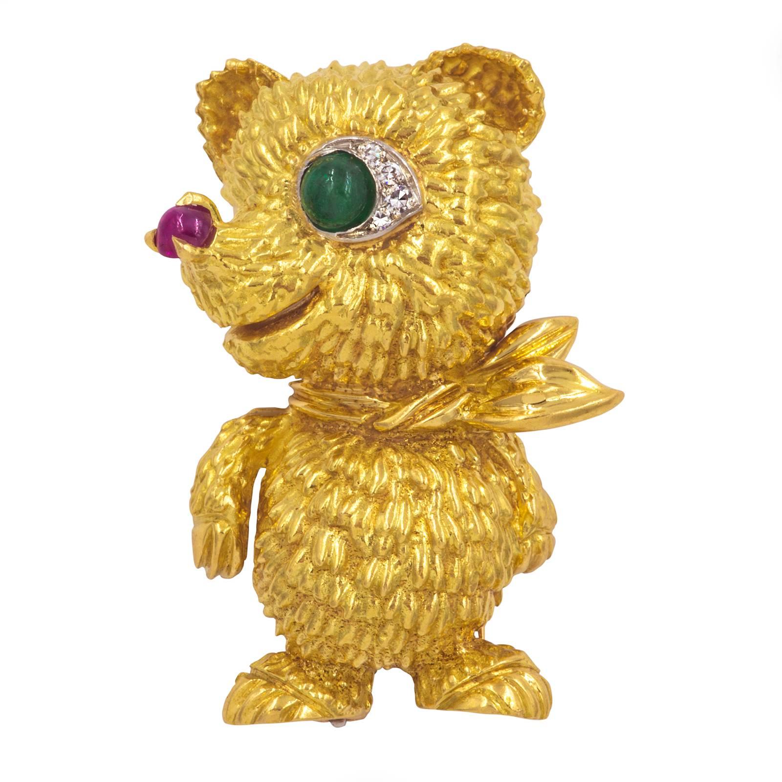 Cartier Gold Bear with Diamond and Rubies Brooch