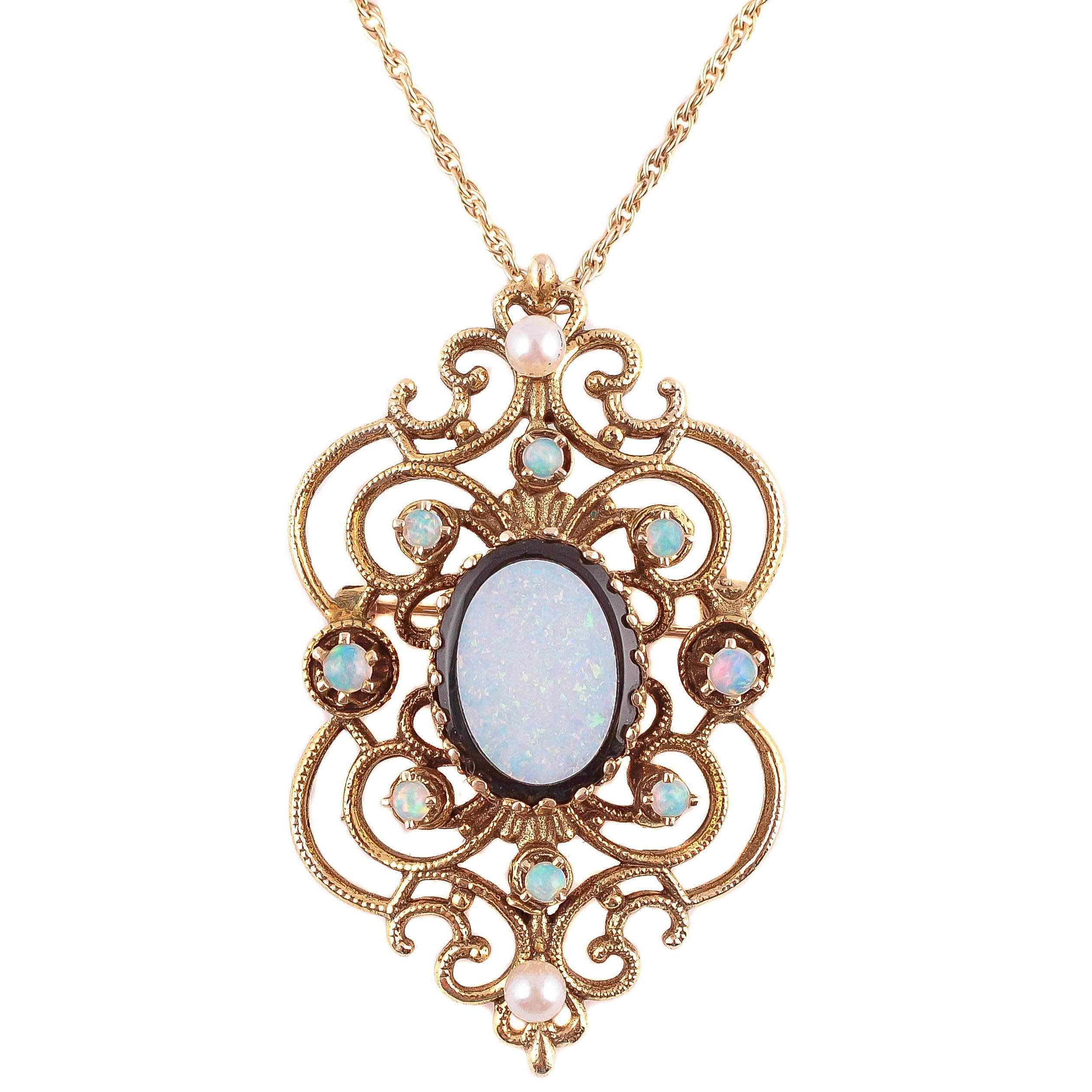 Opal Pearl Gold Pin Pendant with Gold Chain