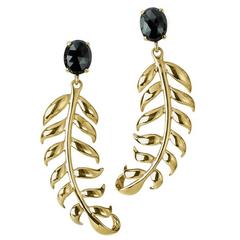 Black Garnet 18K Gold Fern Earrings 11