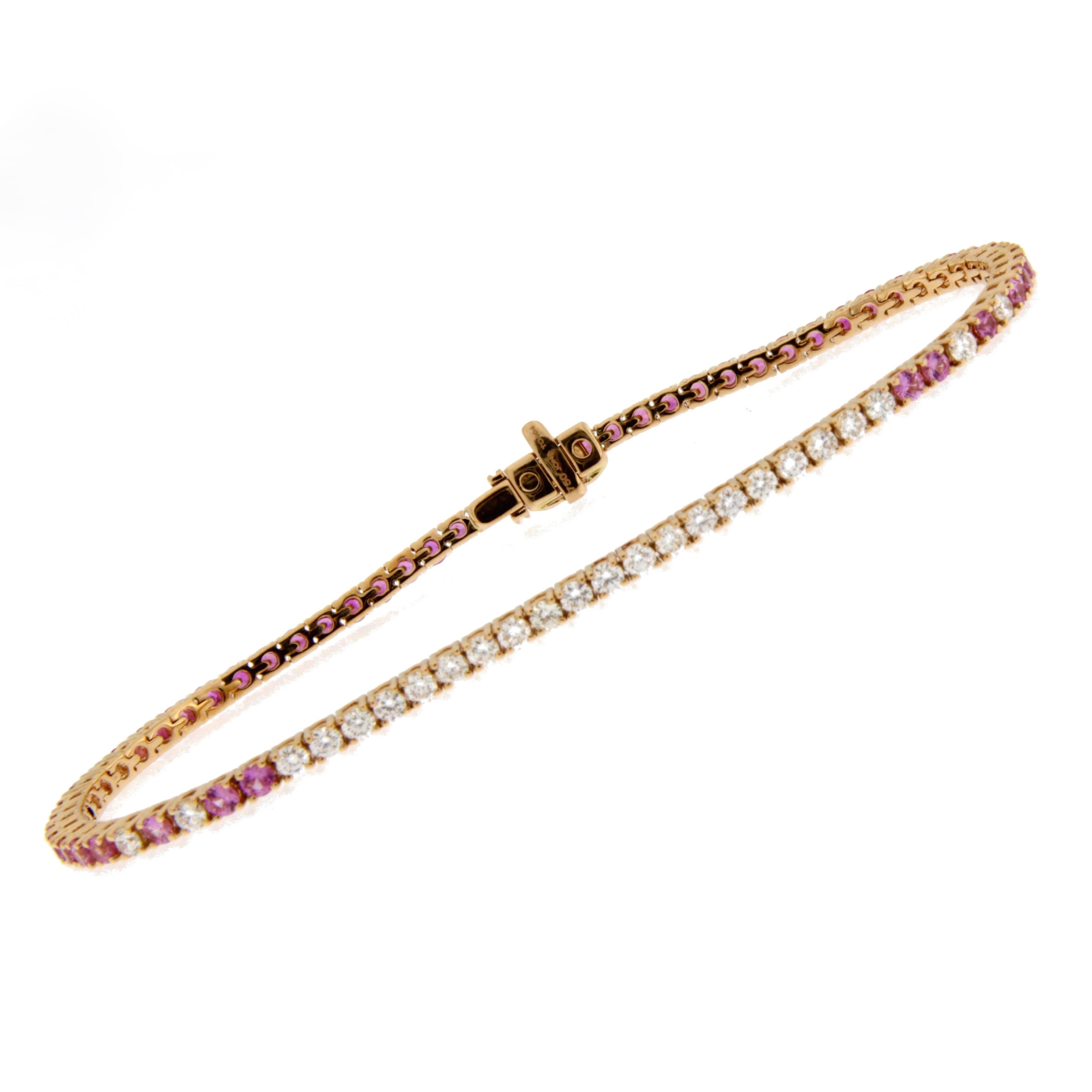 Jona Pink Sapphire White Diamond 18 Karat Rose Gold Tennis Bracelet