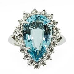 Vintage Elegant 8.50 Carat Aquamarine Diamond Gold Ring